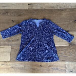 L.L. Bean Women's SMALL PET Floral Print 3/4 Sleeve V-Neck Top 100% Cotton